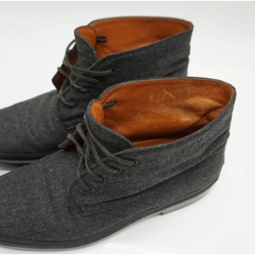 Tods Mens Charcoal Grey Wool Chukka Boots Leather Lined Made in Italy Size 39.5